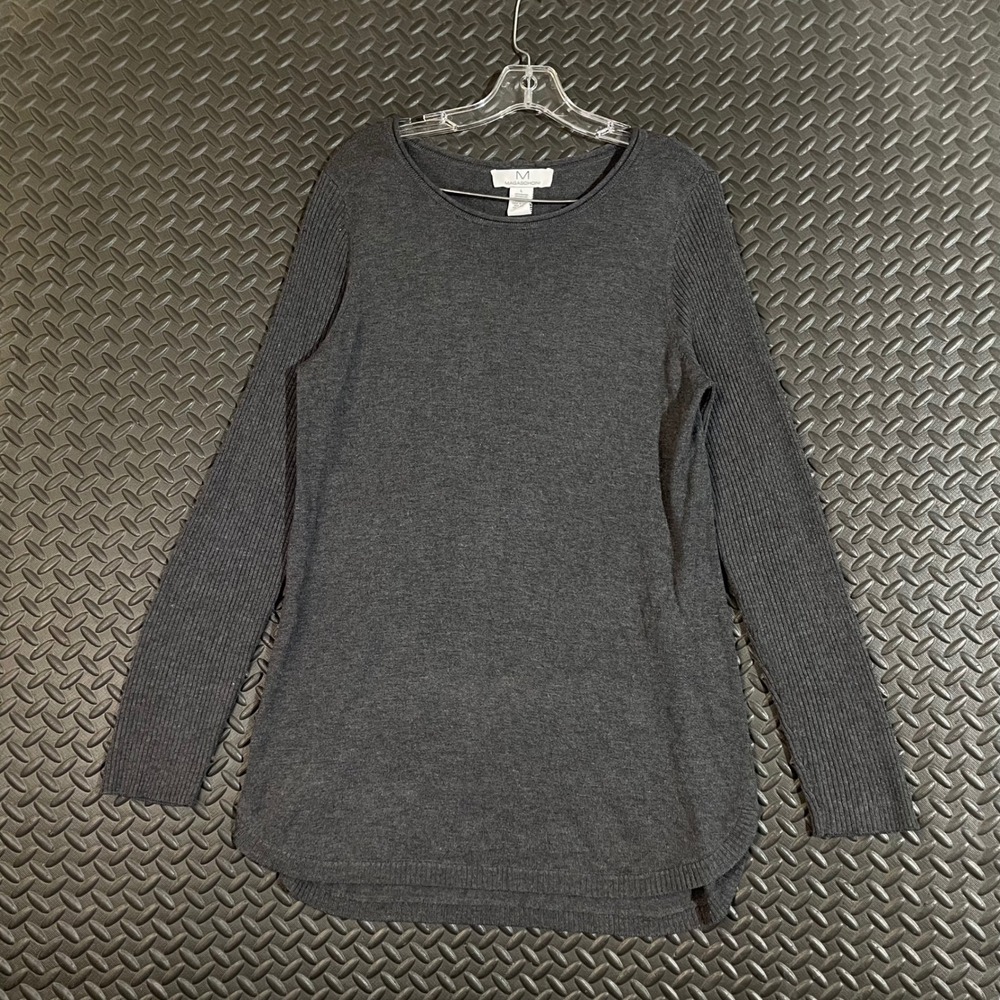 Magaschoni Women's Sweater Size L Gray Rayon Cashmere Blend Long Sleeve Pullover
